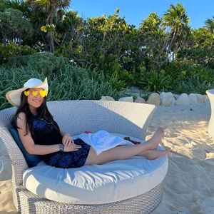 White House Black Market XS Blue Black Print Dress